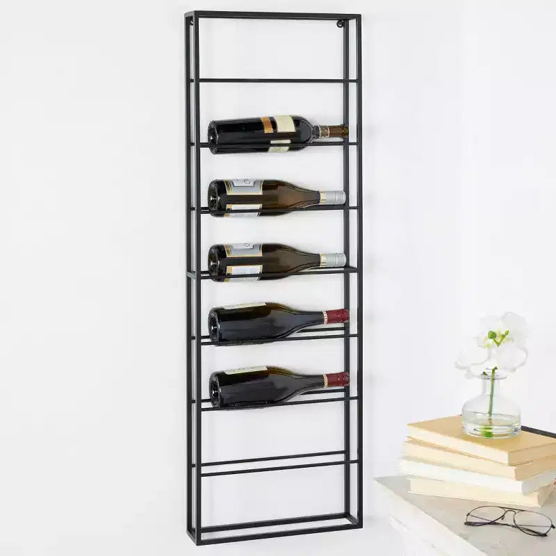 43"x15" Metal Minimalistic 8 Bottle Wall Wine Rack with Open Style Frame Black: Iron Construction, Space-Saving Design