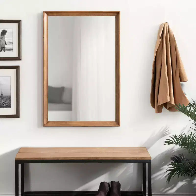 24"x36" Hatherleigh Rectangle Wall Mirror Rustic Brown: Transitional Style, No Assembly Required