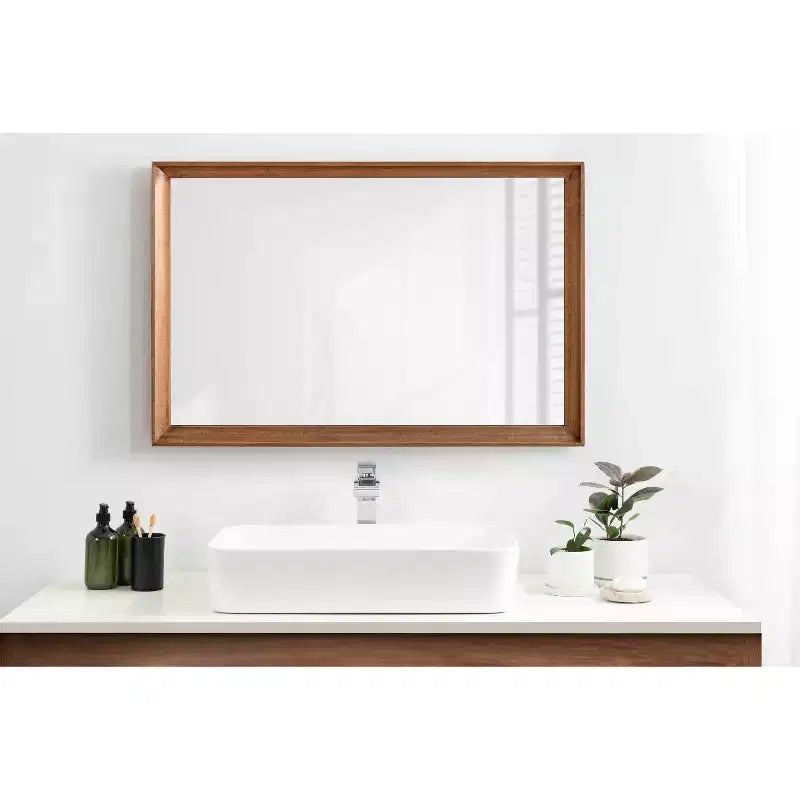 24"x36" Hatherleigh Rectangle Wall Mirror Rustic Brown: Transitional Style, No Assembly Required