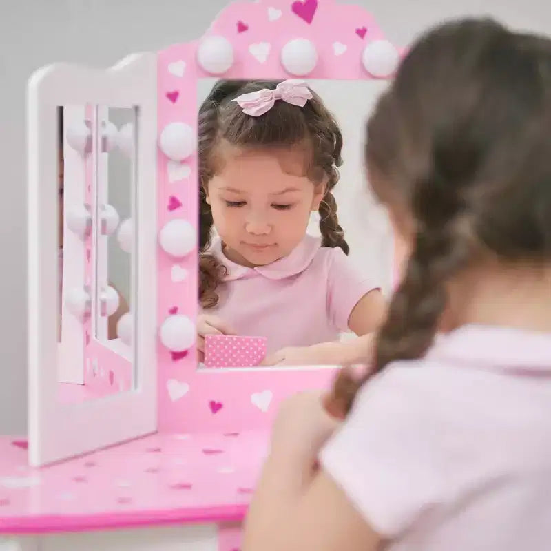 Little Princess Gisele Sweethearts Kids' Vanity with LED Lights White/Pink: Little Girl Vanity Set, Toddler Table