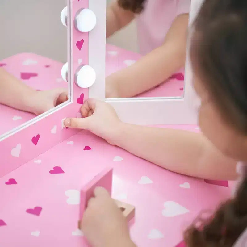 Little Princess Gisele Sweethearts Kids' Vanity with LED Lights White/Pink: Little Girl Vanity Set, Toddler Table
