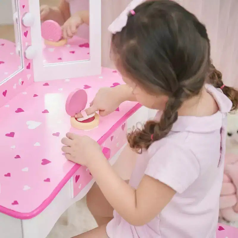 Little Princess Gisele Sweethearts Kids' Vanity with LED Lights White/Pink: Little Girl Vanity Set, Toddler Table