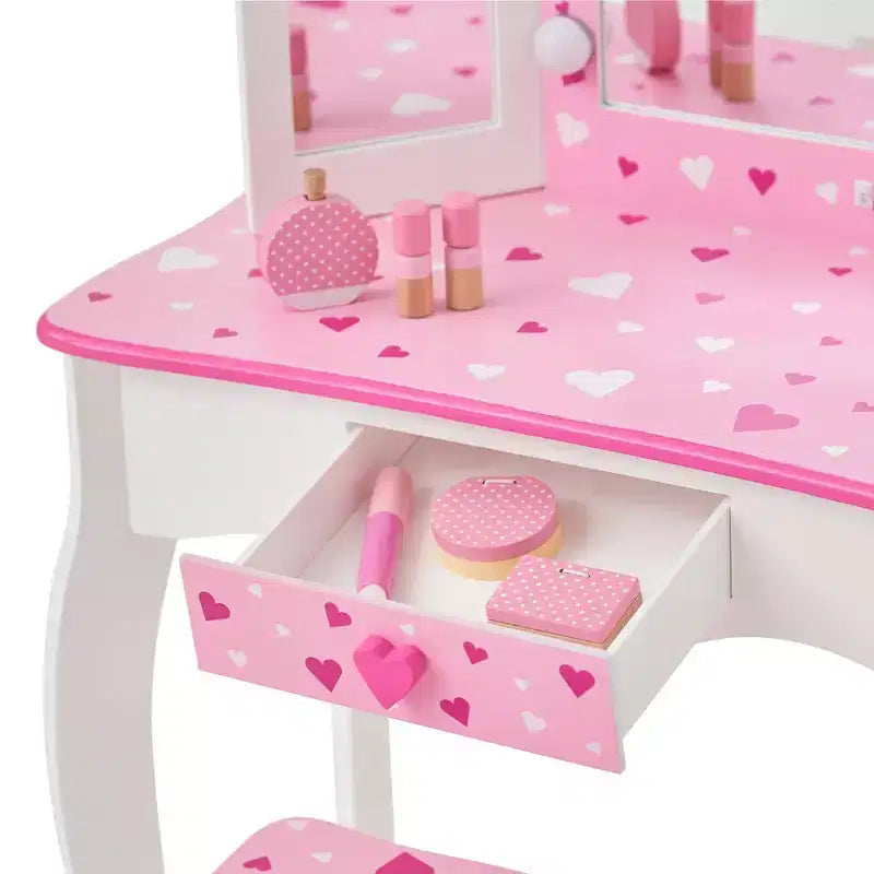 Little Princess Gisele Sweethearts Kids' Vanity with LED Lights White/Pink: Little Girl Vanity Set, Toddler Table