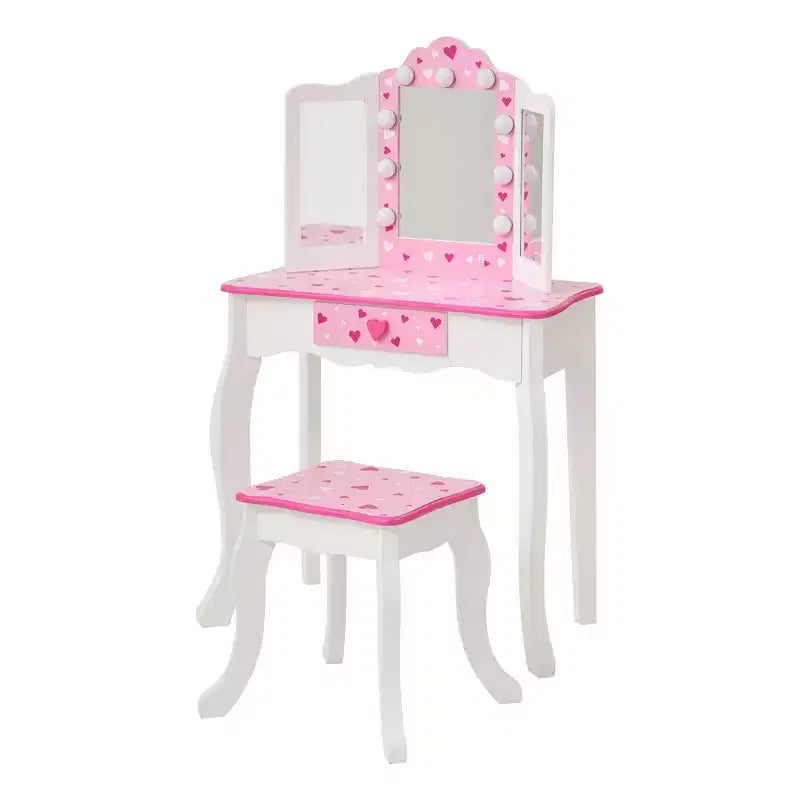 Little Princess Gisele Sweethearts Kids' Vanity with LED Lights White/Pink: Little Girl Vanity Set, Toddler Table