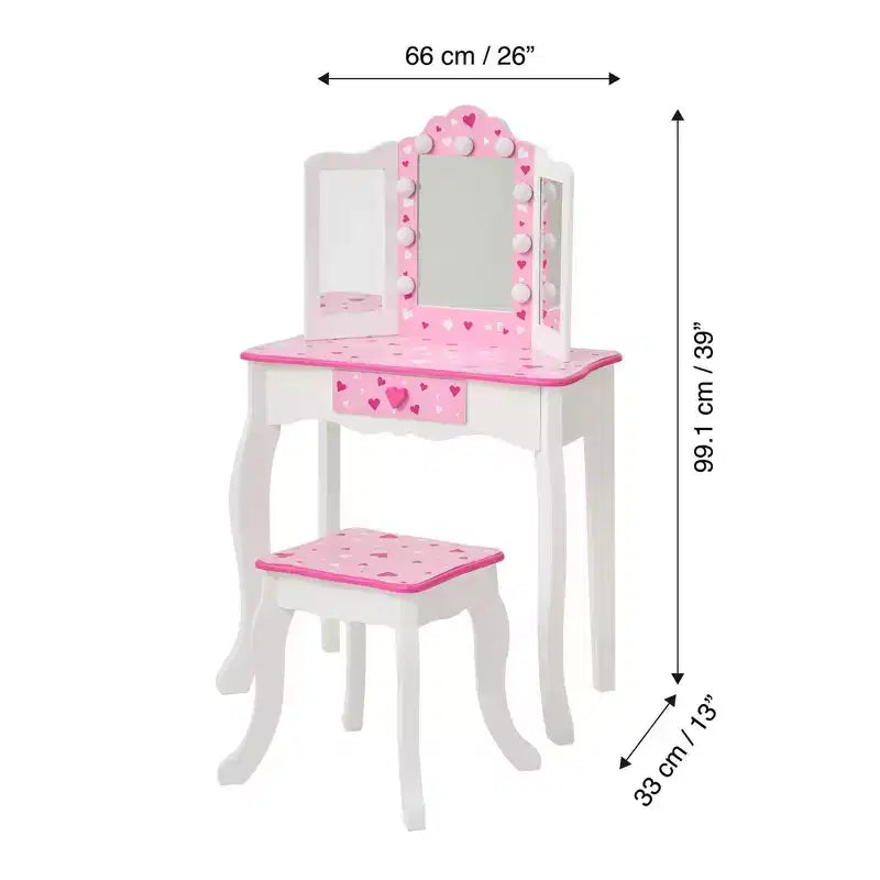 Little Princess Gisele Sweethearts Kids' Vanity with LED Lights White/Pink: Little Girl Vanity Set, Toddler Table
