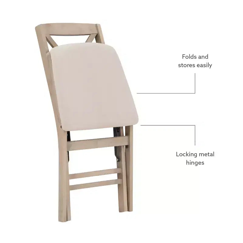 Set of 2 Triena X Back Solid Wood and Upholstered Seat Folding Chairs Gray Wash: Polyester, Foam-Filled, No Assembly Required