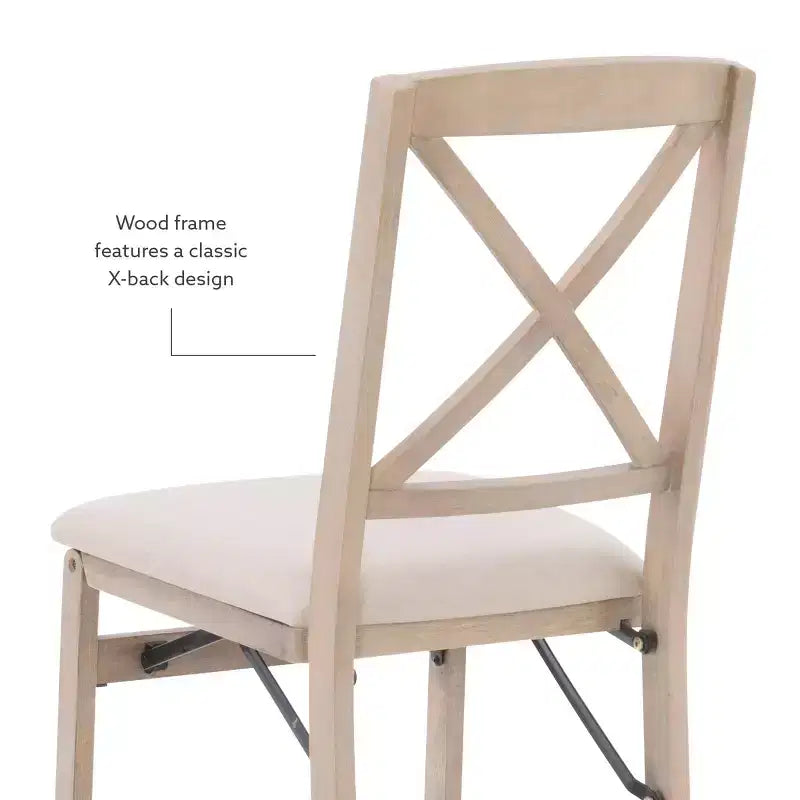 Set of 2 Triena X Back Solid Wood and Upholstered Seat Folding Chairs Gray Wash: Polyester, Foam-Filled, No Assembly Required
