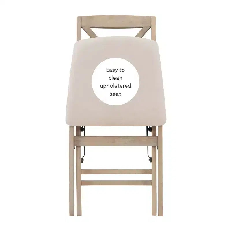 Set of 2 Triena X Back Solid Wood and Upholstered Seat Folding Chairs Gray Wash: Polyester, Foam-Filled, No Assembly Required