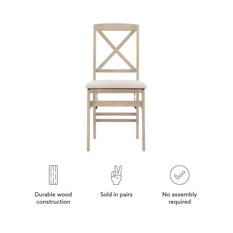 Set of 2 Triena X Back Solid Wood and Upholstered Seat Folding Chairs Gray Wash: Polyester, Foam-Filled, No Assembly Required