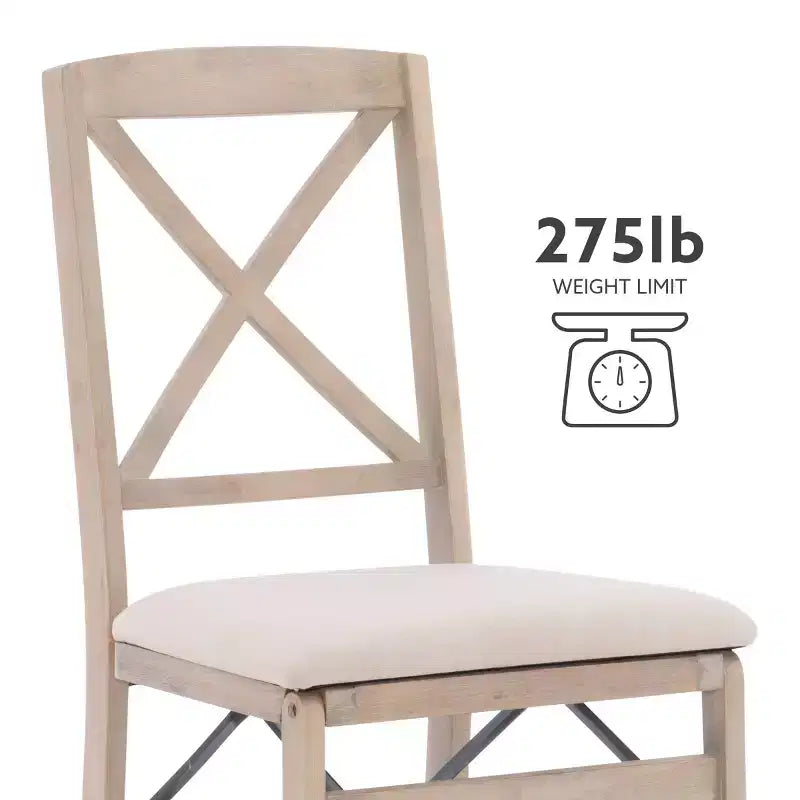 Set of 2 Triena X Back Solid Wood and Upholstered Seat Folding Chairs Gray Wash: Polyester, Foam-Filled, No Assembly Required