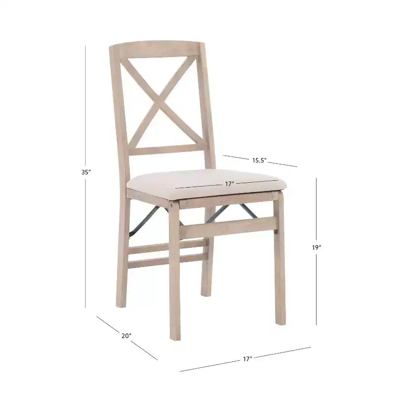 Set of 2 Triena X Back Solid Wood and Upholstered Seat Folding Chairs Gray Wash: Polyester, Foam-Filled, No Assembly Required