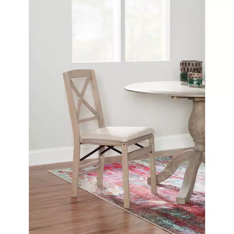 Set of 2 Triena X Back Solid Wood and Upholstered Seat Folding Chairs Gray Wash: Polyester, Foam-Filled, No Assembly Required