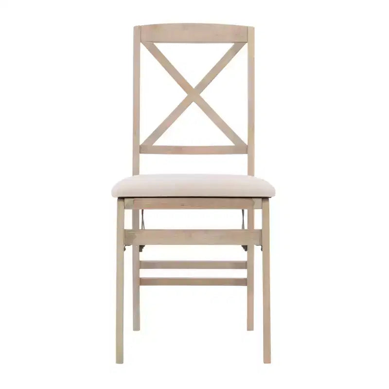 Set of 2 Triena X Back Solid Wood and Upholstered Seat Folding Chairs Gray Wash: Polyester, Foam-Filled, No Assembly Required