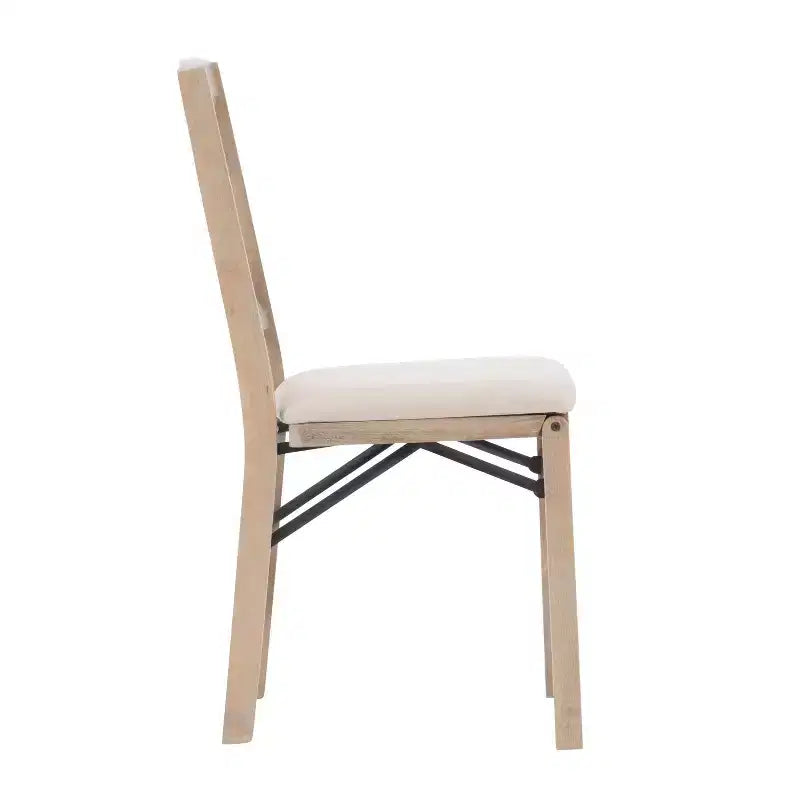 Set of 2 Triena X Back Solid Wood and Upholstered Seat Folding Chairs Gray Wash: Polyester, Foam-Filled, No Assembly Required