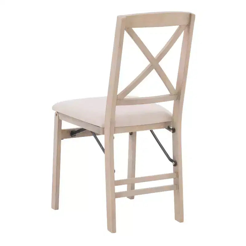 Set of 2 Triena X Back Solid Wood and Upholstered Seat Folding Chairs Gray Wash: Polyester, Foam-Filled, No Assembly Required