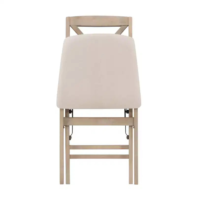 Set of 2 Triena X Back Solid Wood and Upholstered Seat Folding Chairs Gray Wash: Polyester, Foam-Filled, No Assembly Required