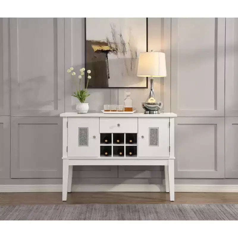 48" Elizaveta Kitchen and Dining Cabinet Faux Crystal Diamonds and White High Gloss Finish: Wood Composite, 4 Shelves, 1 Drawer
