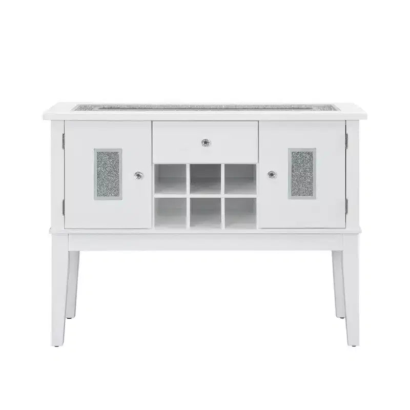 48" Elizaveta Kitchen and Dining Cabinet Faux Crystal Diamonds and White High Gloss Finish: Wood Composite, 4 Shelves, 1 Drawer