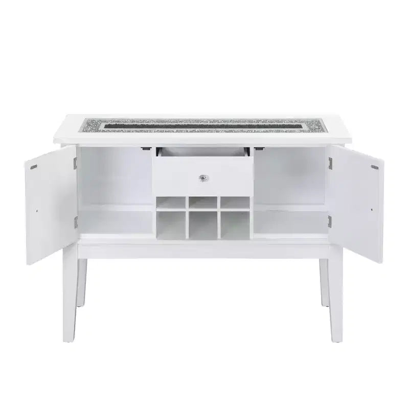 48" Elizaveta Kitchen and Dining Cabinet Faux Crystal Diamonds and White High Gloss Finish: Wood Composite, 4 Shelves, 1 Drawer