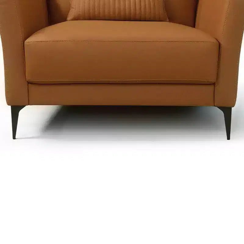 40" Tussio Accent Chair Saddle Tan Leather: Italian-Made, Bolster Cushions, Metal Legs, No Assembly Required
