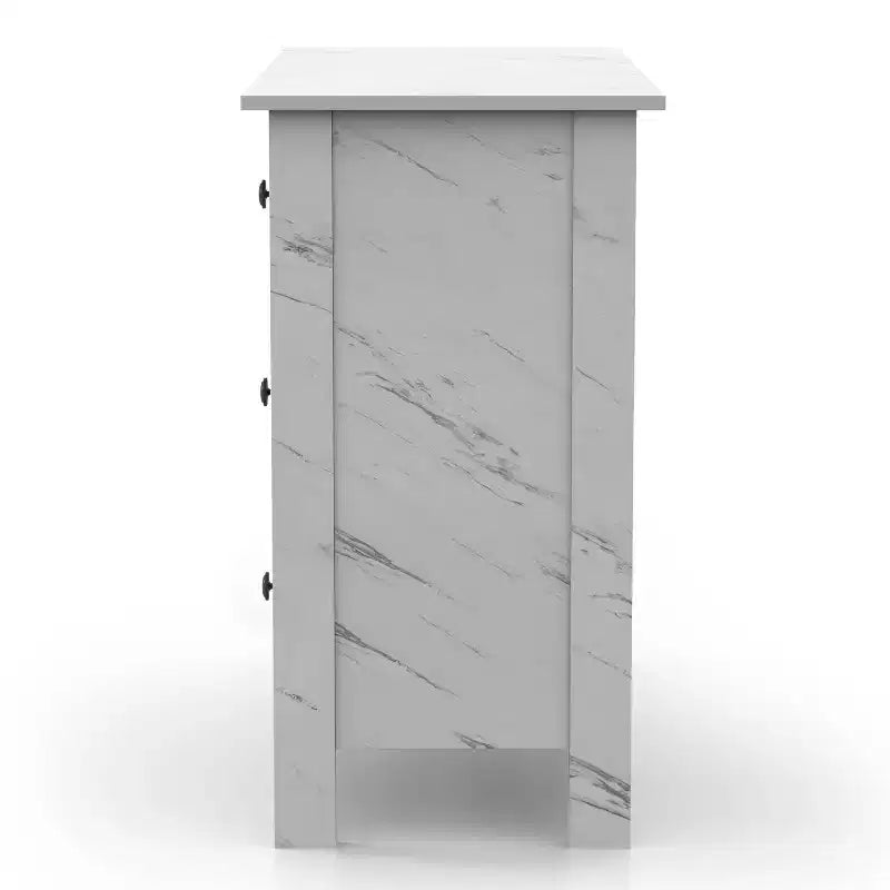 Fichte Transitional 3 Drawer Faux Marble Dresser White Marble - miBasics: Elegant Storage, MDF & Particle Board Construction