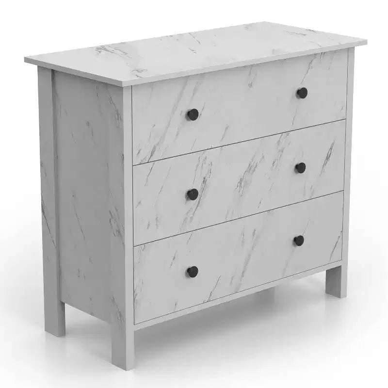 Fichte Transitional 3 Drawer Faux Marble Dresser White Marble - miBasics: Elegant Storage, MDF & Particle Board Construction