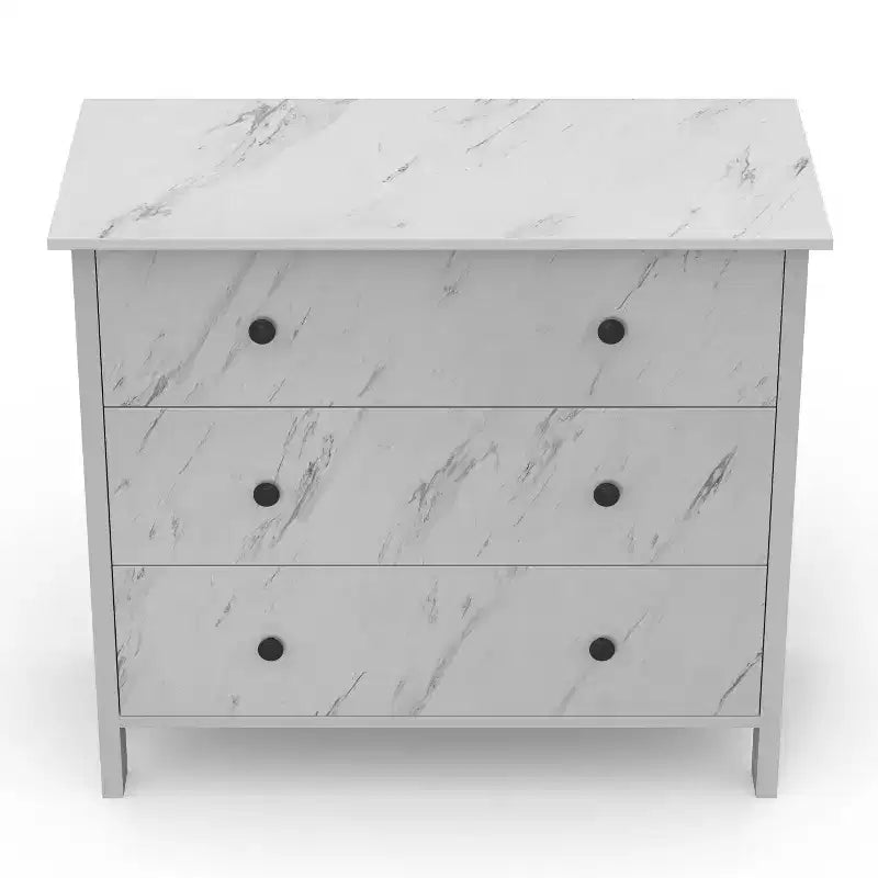 Fichte Transitional 3 Drawer Faux Marble Dresser White Marble - miBasics: Elegant Storage, MDF & Particle Board Construction