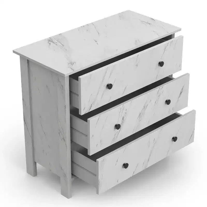 Fichte Transitional 3 Drawer Faux Marble Dresser White Marble - miBasics: Elegant Storage, MDF & Particle Board Construction