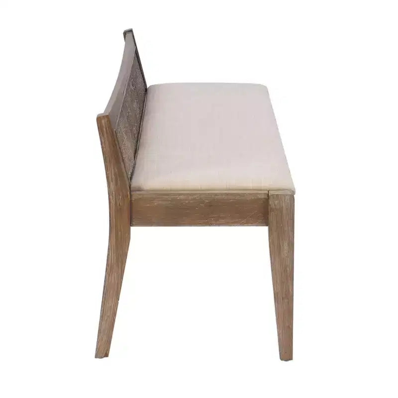 52" Bessie Solid Wood Rattan and Polyester Upholstered Bench Brown: Cane Back, Wooden Design