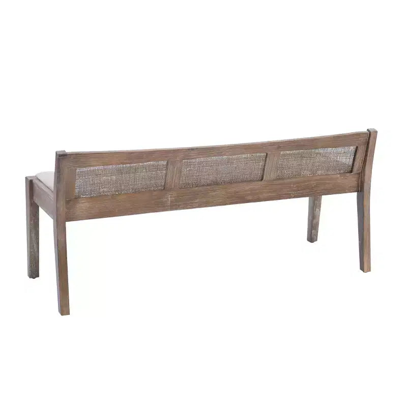 52" Bessie Solid Wood Rattan and Polyester Upholstered Bench Brown: Cane Back, Wooden Design