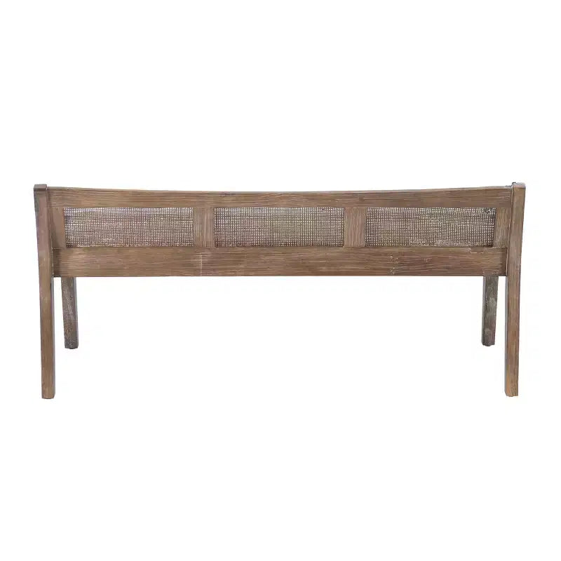 52" Bessie Solid Wood Rattan and Polyester Upholstered Bench Brown: Cane Back, Wooden Design