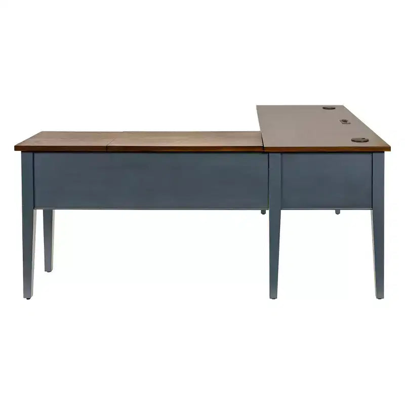 Open L-Shaped Pedestal Writing Desk Blue - Fairmont Collection: Wood, Charging Station, USB Port