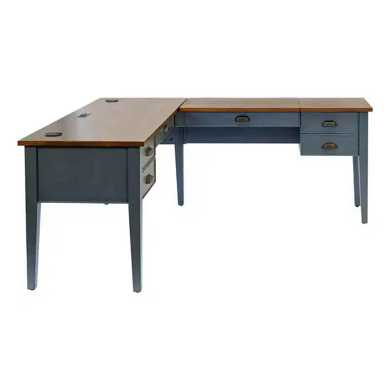 Open L-Shaped Pedestal Writing Desk Blue - Fairmont Collection: Wood, Charging Station, USB Port