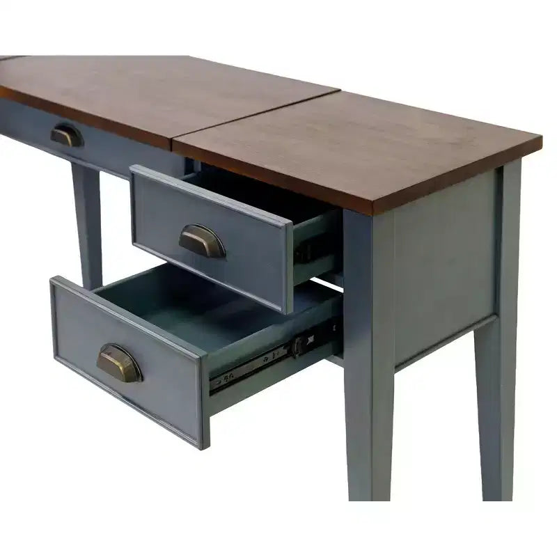 Open L-Shaped Pedestal Writing Desk Blue - Fairmont Collection: Wood, Charging Station, USB Port