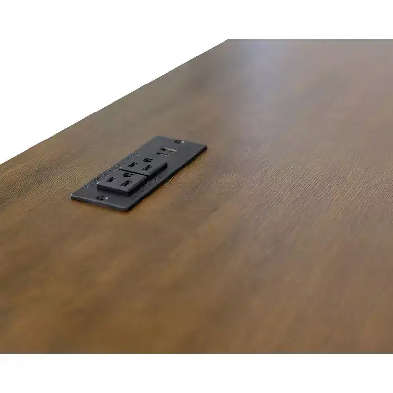 Open L-Shaped Pedestal Writing Desk Blue - Fairmont Collection: Wood, Charging Station, USB Port