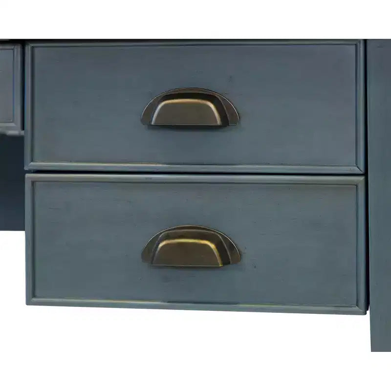 Open L-Shaped Pedestal Writing Desk Blue - Fairmont Collection: Wood, Charging Station, USB Port