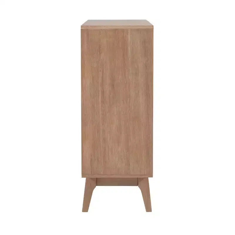 38" Wedeln 3-Shelf Mid-Century Modern Bookcase with Sliding Doors Natural Finish Wood