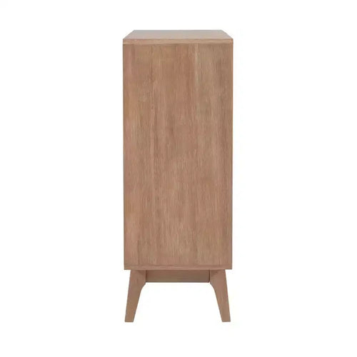38" 3-Shelf Mid-Century Modern Bookcase with Sliding Doors Natural Finish Wood