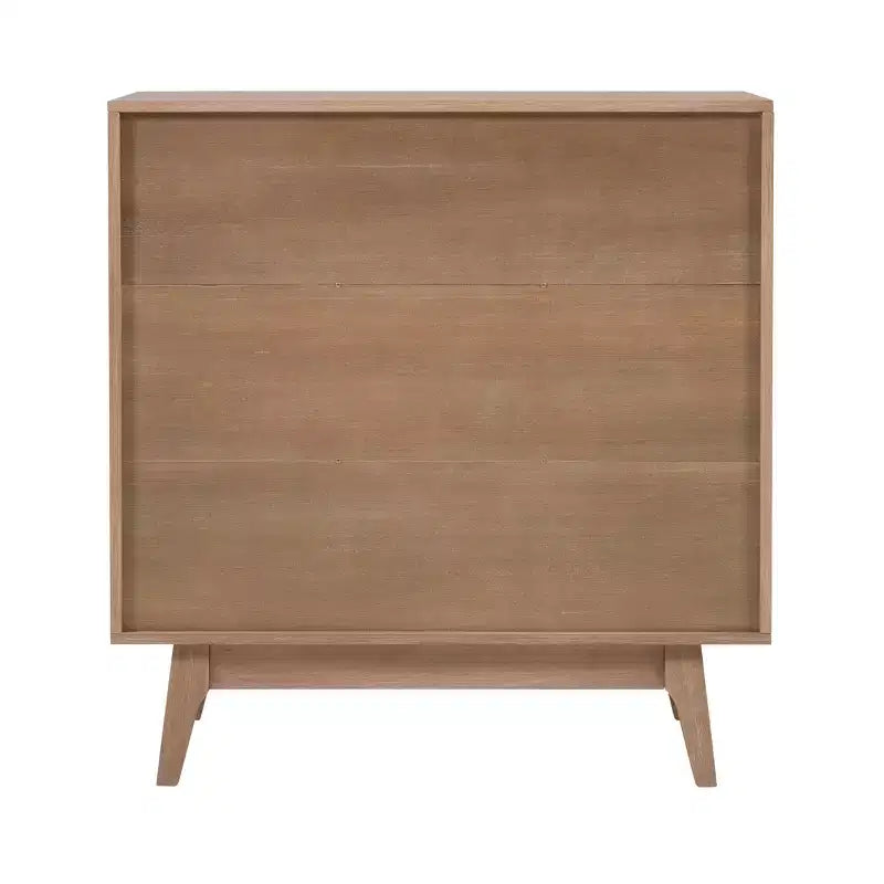38" Wedeln 3-Shelf Mid-Century Modern Bookcase with Sliding Doors Natural Finish Wood