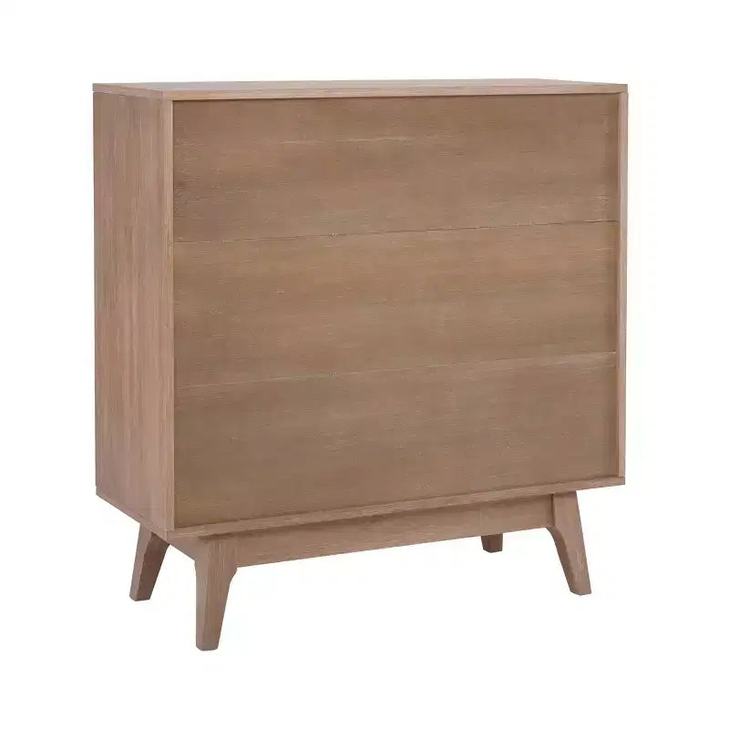 38" Wedeln 3-Shelf Mid-Century Modern Bookcase with Sliding Doors Natural Finish Wood