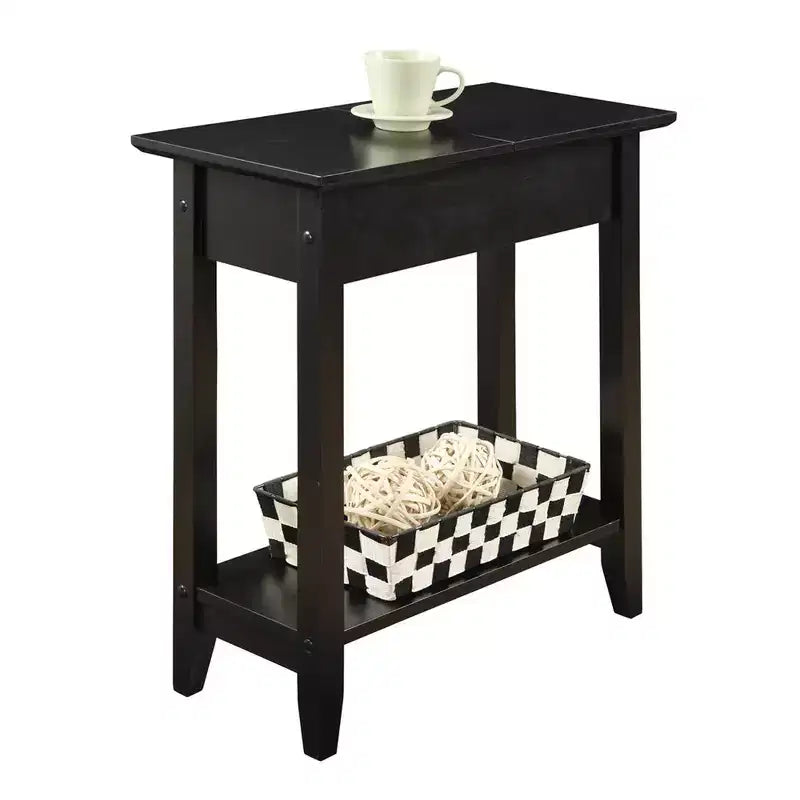 Harper End Table with Flip Top Storage and Lower Shelf Black