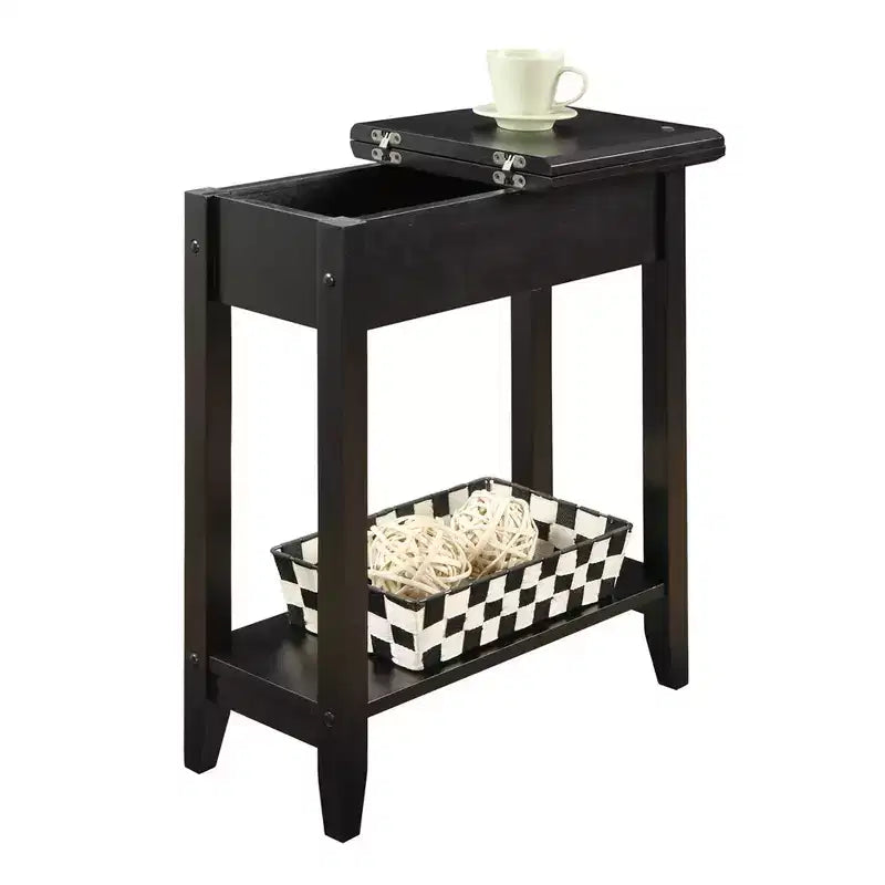 Harper End Table with Flip Top Storage and Lower Shelf Black