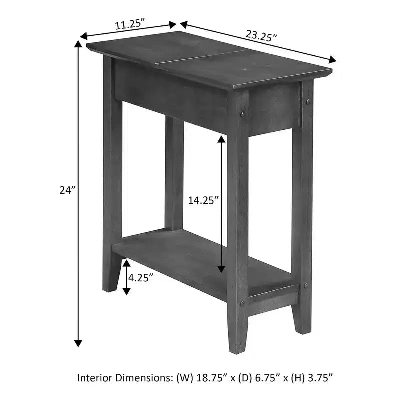 Harper End Table with Flip Top Storage and Lower Shelf Black