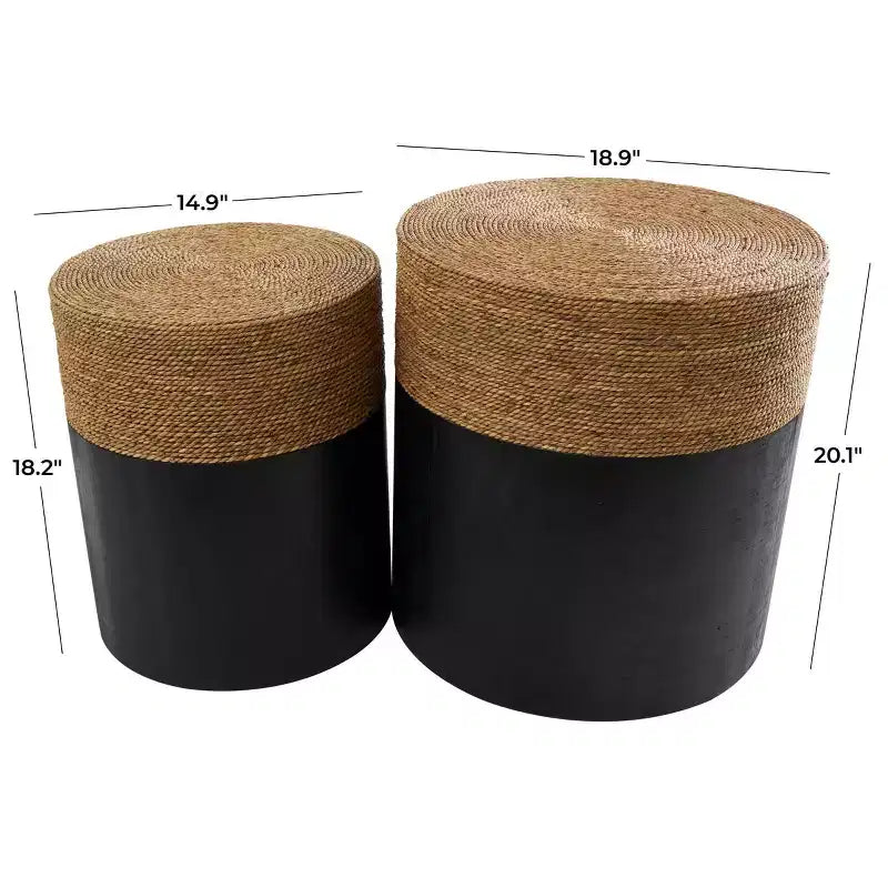 Wood Handmade Colorblock Wrapped Accent Table with Dried Plant Tabletops Black