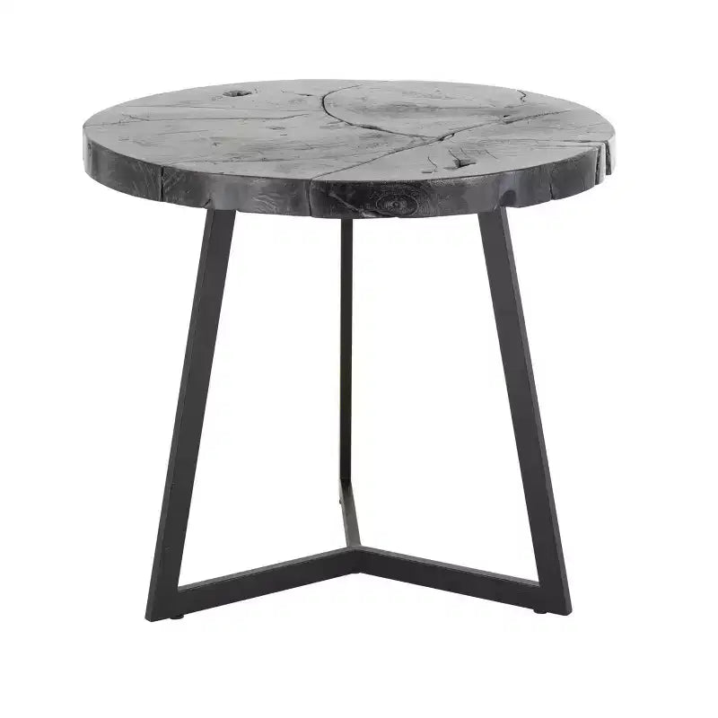 Teak Wood Accent Table: No Assembly, Indoor Use, Round Shape, 21.5" Height