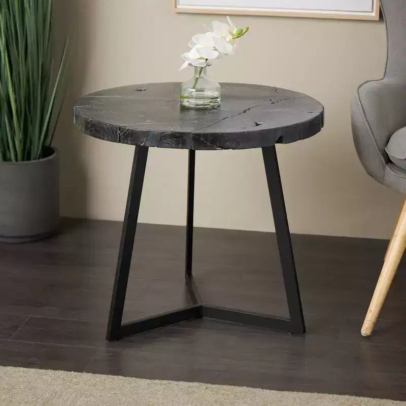Teak Wood Accent Table: No Assembly, Indoor Use, Round Shape, 21.5" Height