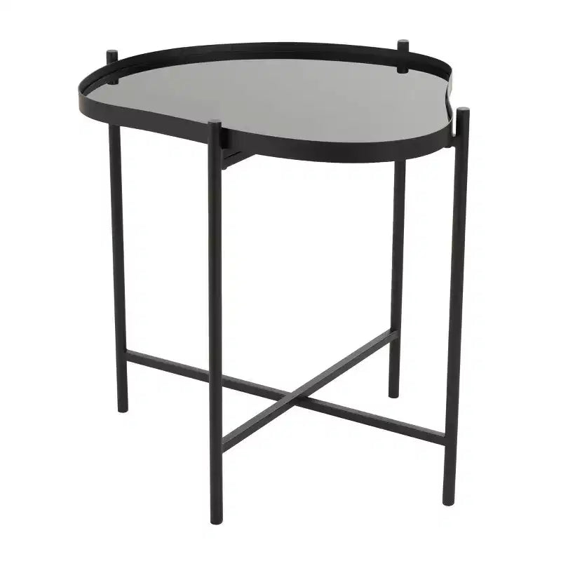 Metal Abstract Wavy Accent Table: No Assembly, Indoor Use, Glass Top, 21" Height