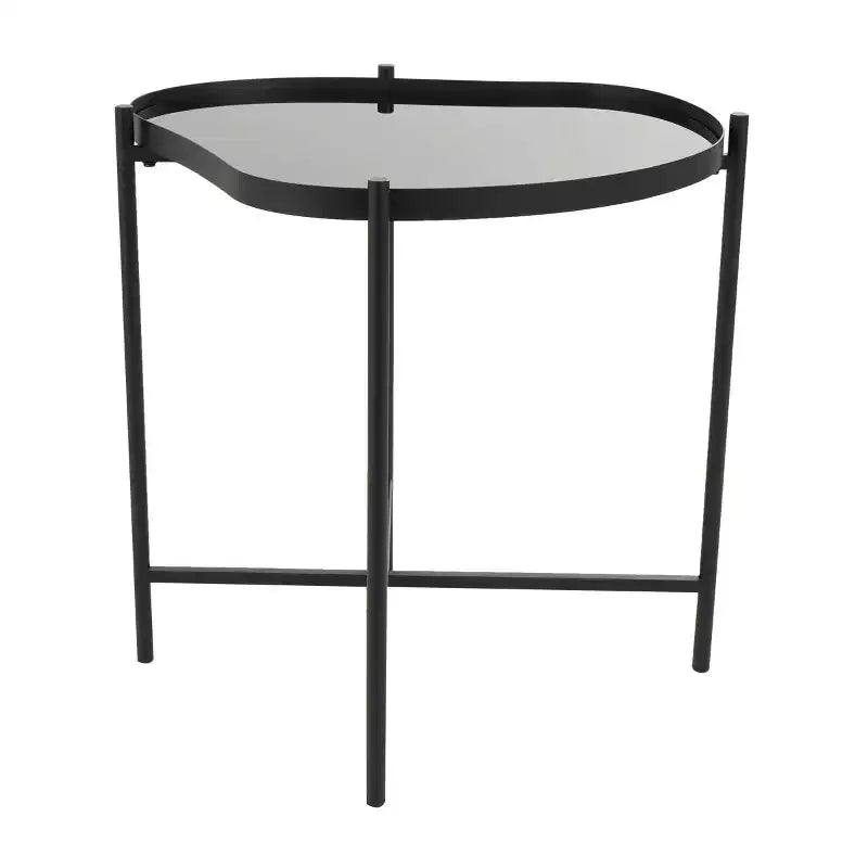 Metal Abstract Wavy Accent Table: No Assembly, Indoor Use, Glass Top, 21" Height