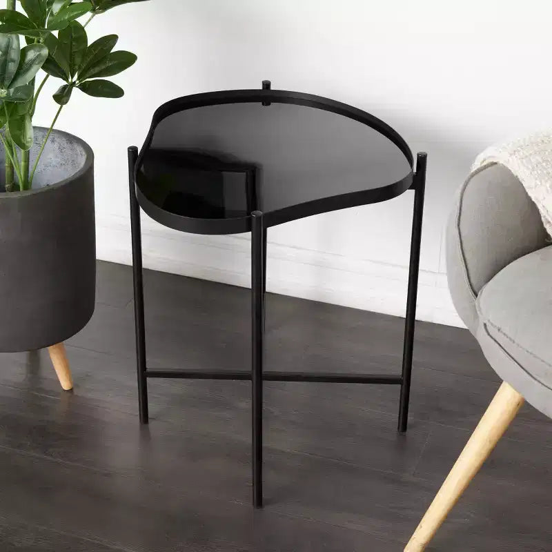 Metal Abstract Wavy Accent Table: No Assembly, Indoor Use, Glass Top, 21" Height