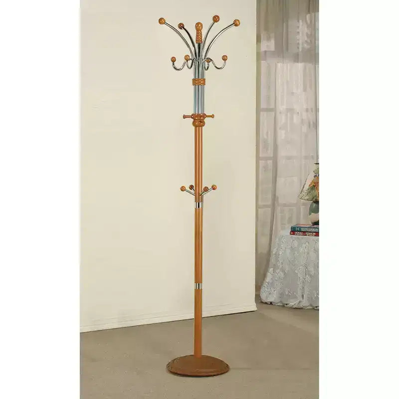 73" Coat Rack Metal/Oak Wood: 5 Hooks, Freestanding, Easy Adult Assembly